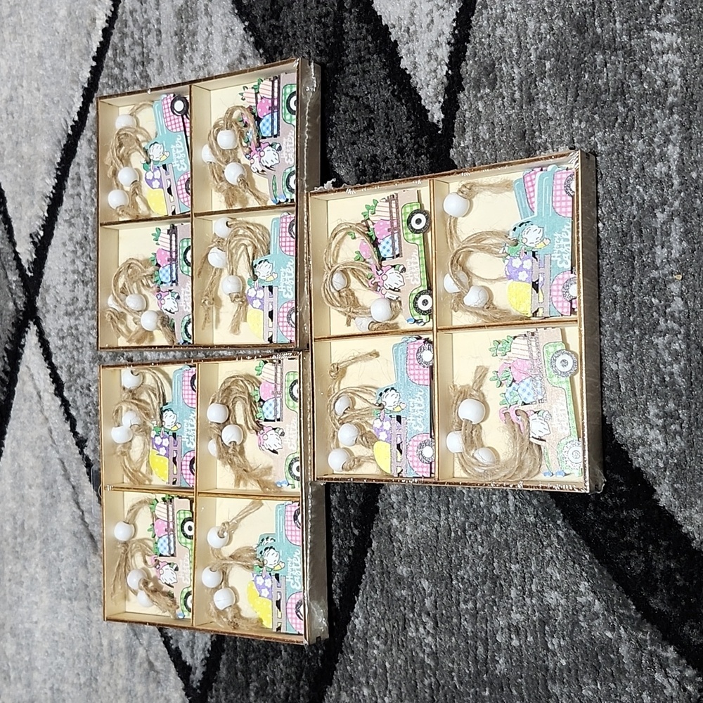 EASTER WOODEN CLASSIC TRUCK GNOME MINI HANGING ORNAMENTS SET-OF-3  36 ORNAMENTS